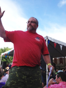 Chris returning from a brisket call at the Harpoon BBQ Championships of NE
